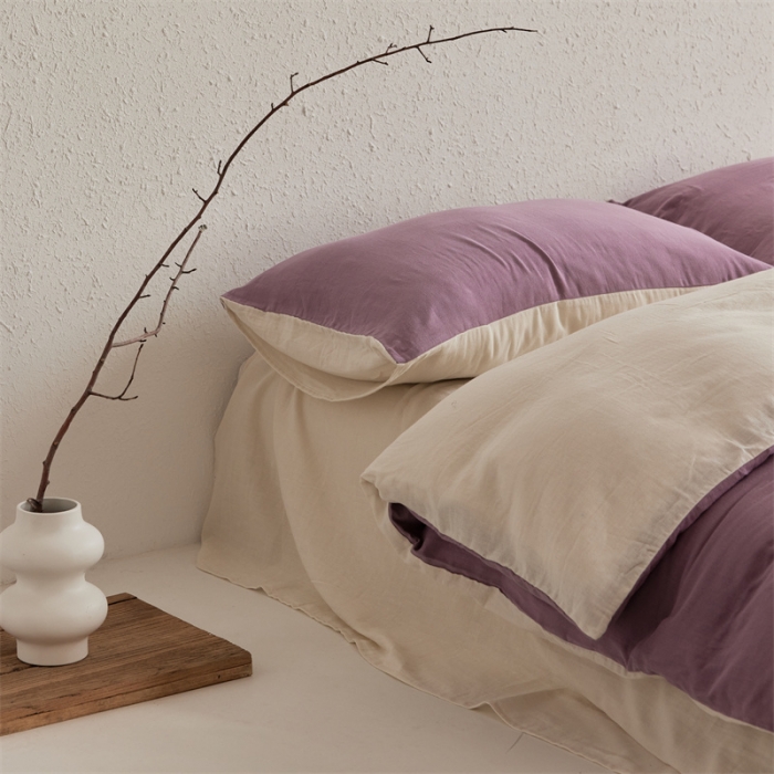 91家纺网 家纺一手货源 找家纺 安莱生活 2022新款全棉双层纱纯色四件套--简约风 子微