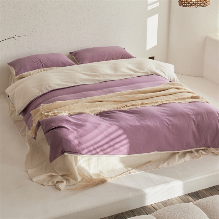 91家纺网 家纺一手货源 找家纺 安莱生活 2022新款全棉双层纱纯色四件套--简约风 子微