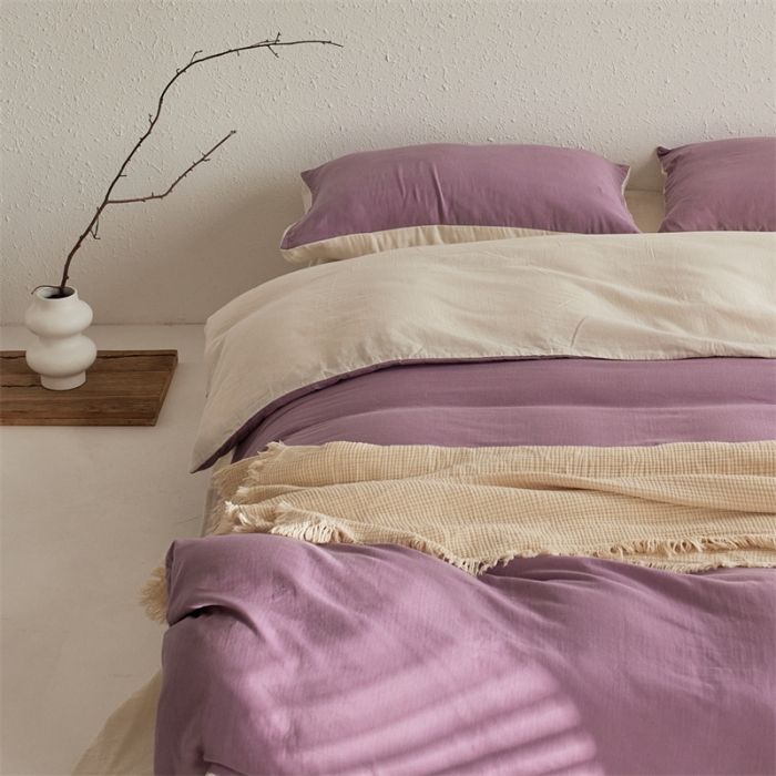 91家纺网 家纺一手货源 找家纺 安莱生活 2022新款全棉双层纱纯色四件套--简约风 子微