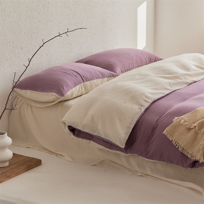 91家纺网 家纺一手货源 找家纺 安莱生活 2022新款全棉双层纱纯色四件套--简约风 子微