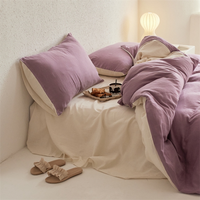 91家纺网 家纺一手货源 找家纺 安莱生活 2022新款全棉双层纱纯色四件套--简约风 子微