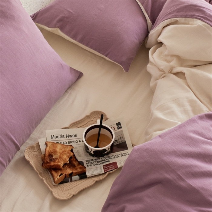 91家纺网 家纺一手货源 找家纺 安莱生活 2022新款全棉双层纱纯色四件套--简约风 子微