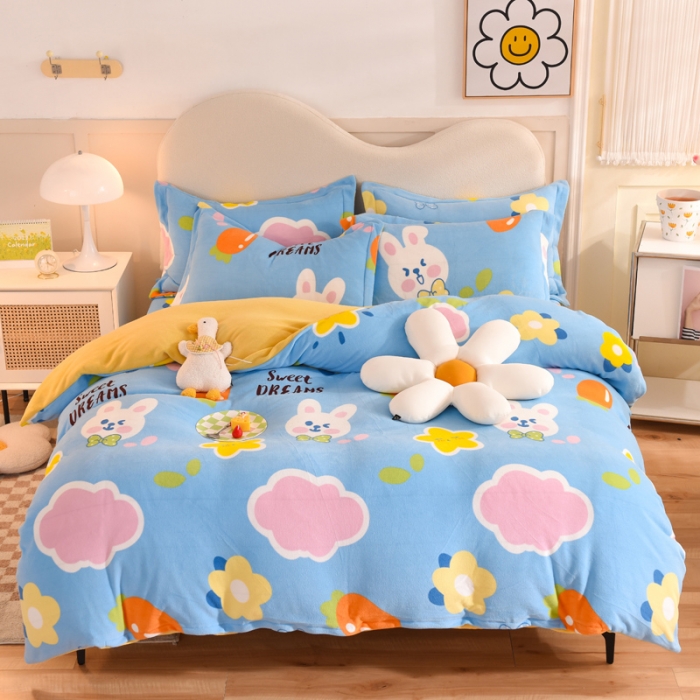 91家纺网 家纺一手货源 找家纺 甜之梦家纺 2025新款印花牛奶绒单品四件套爱心萌兔