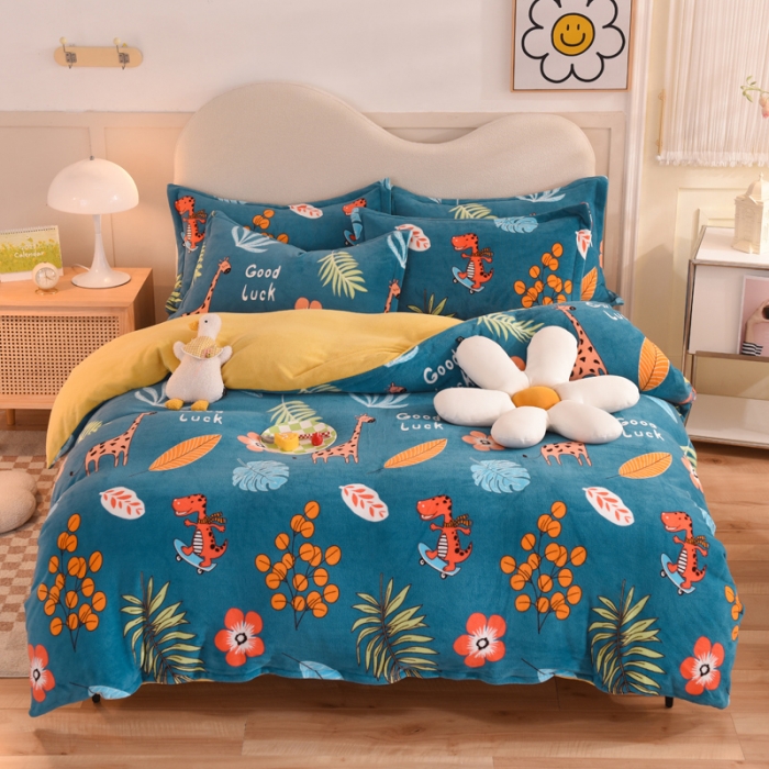 91家纺网 家纺一手货源 找家纺 甜之梦家纺 2025新款印花牛奶绒单品四件套 动物乐园