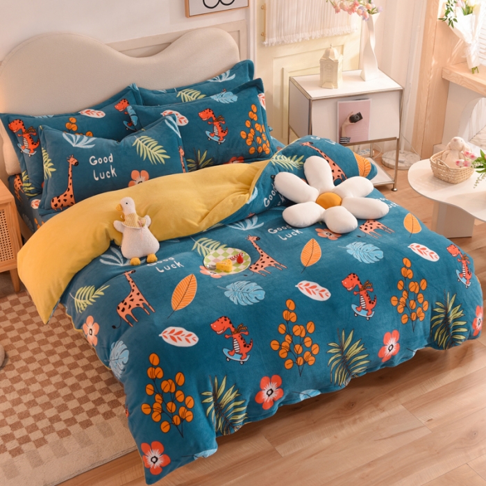 91家纺网 家纺一手货源 找家纺 甜之梦家纺 2025新款印花牛奶绒单品四件套 动物乐园