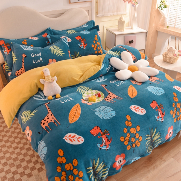 91家纺网 家纺一手货源 找家纺 甜之梦家纺 2025新款印花牛奶绒单品四件套 动物乐园