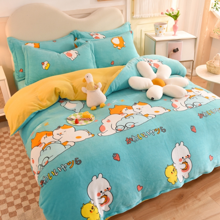 91家纺网 家纺一手货源 找家纺 甜之梦家纺 2025新款印花牛奶绒单品四件套 乖乖熊