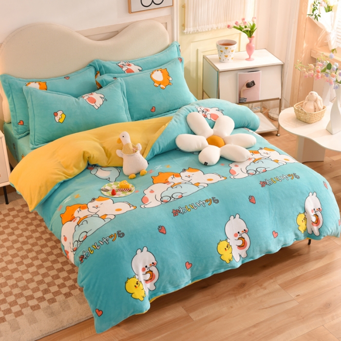 91家纺网 家纺一手货源 找家纺 甜之梦家纺 2025新款印花牛奶绒单品四件套 乖乖熊