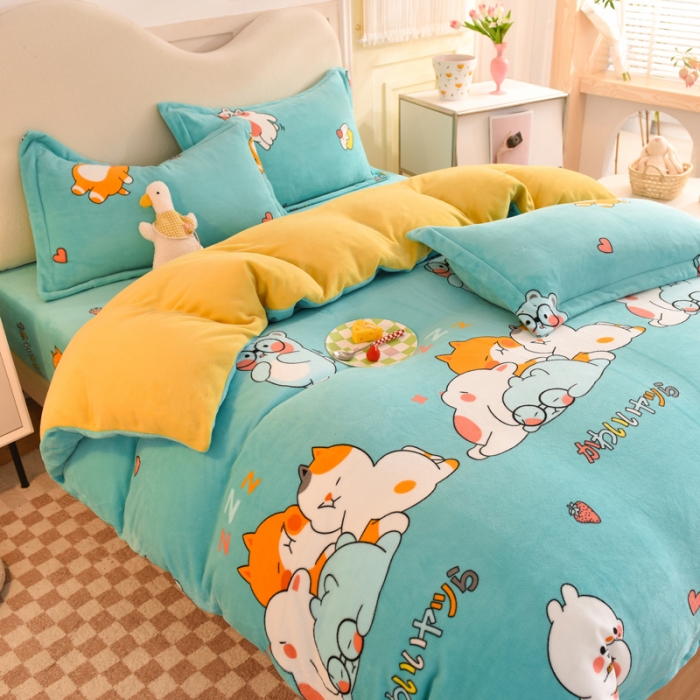 91家纺网 家纺一手货源 找家纺 甜之梦家纺 2025新款印花牛奶绒单品四件套 乖乖熊