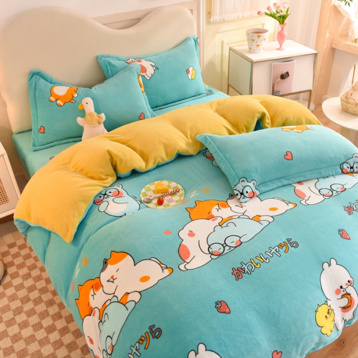 91家纺网 家纺一手货源 找家纺 甜之梦家纺 2025新款印花牛奶绒单品四件套 乖乖熊