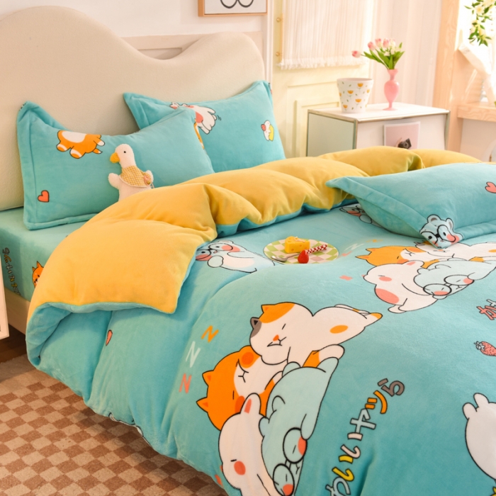 91家纺网 家纺一手货源 找家纺 甜之梦家纺 2025新款印花牛奶绒单品四件套 乖乖熊