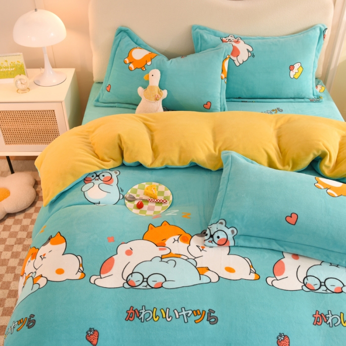 91家纺网 家纺一手货源 找家纺 甜之梦家纺 2025新款印花牛奶绒单品四件套 乖乖熊