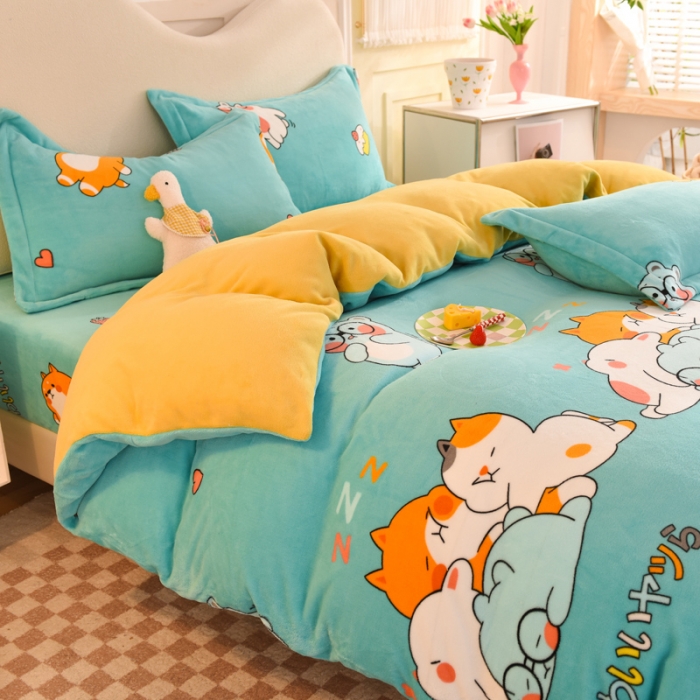 91家纺网 家纺一手货源 找家纺 甜之梦家纺 2025新款印花牛奶绒单品四件套 乖乖熊