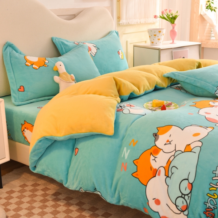 91家纺网 家纺一手货源 找家纺 甜之梦家纺 2025新款印花牛奶绒单品四件套 乖乖熊