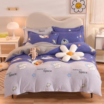 甜之梦家纺 2025新款印花牛奶绒单品四件套 猫星球