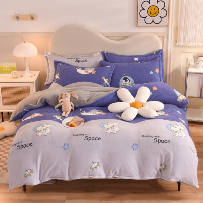 91家纺网 家纺一手货源 找家纺 甜之梦家纺 2025新款印花牛奶绒单品四件套 猫星球