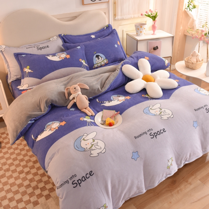 91家纺网 家纺一手货源 找家纺 甜之梦家纺 2025新款印花牛奶绒单品四件套 猫星球