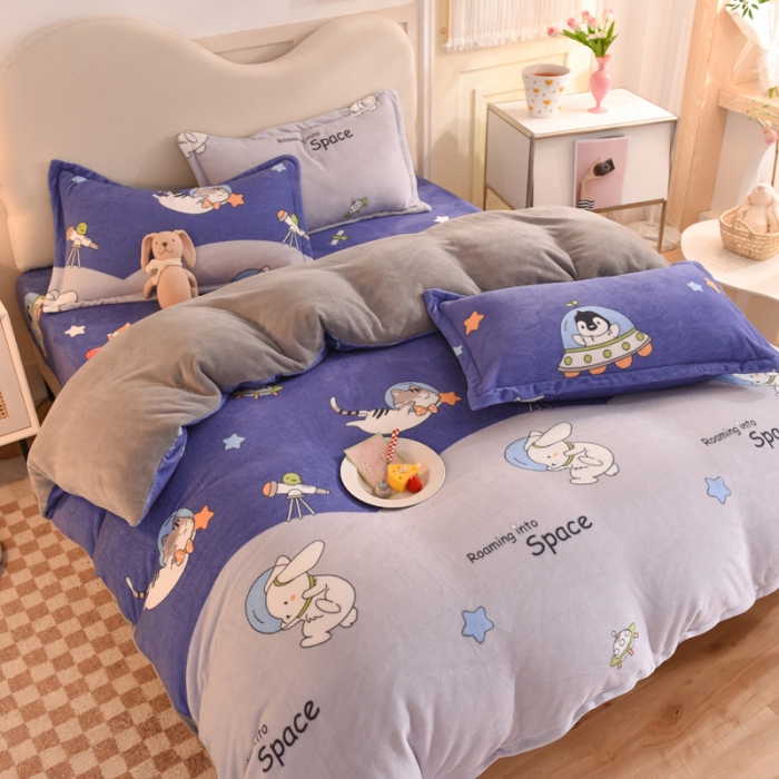 91家纺网 家纺一手货源 找家纺 甜之梦家纺 2025新款印花牛奶绒单品四件套 猫星球