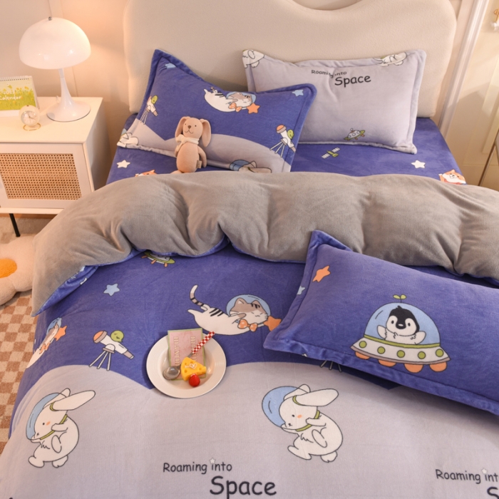 91家纺网 家纺一手货源 找家纺 甜之梦家纺 2025新款印花牛奶绒单品四件套 猫星球