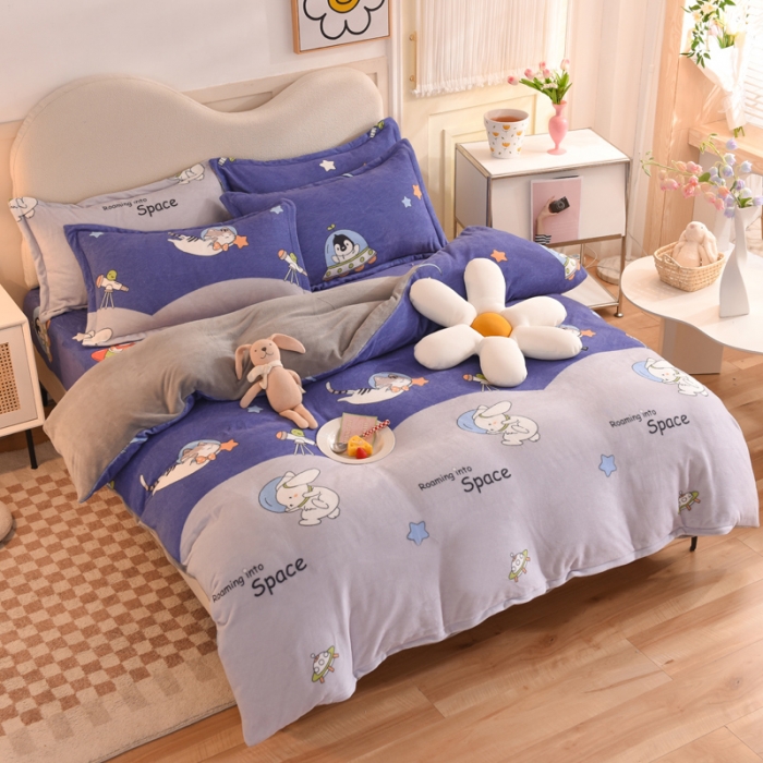 91家纺网 家纺一手货源 找家纺 甜之梦家纺 2025新款印花牛奶绒单品四件套 猫星球