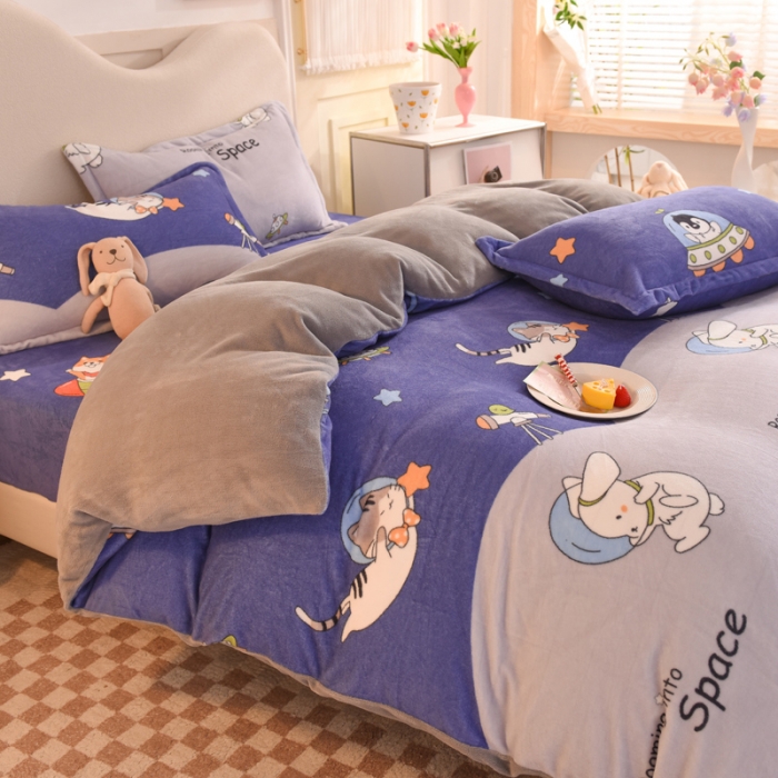 91家纺网 家纺一手货源 找家纺 甜之梦家纺 2025新款印花牛奶绒单品四件套 猫星球