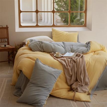 91家纺网 家纺一手货源 找家纺 （总）安莱生活 2022新款全棉双层纱纯色四件套--小清新风