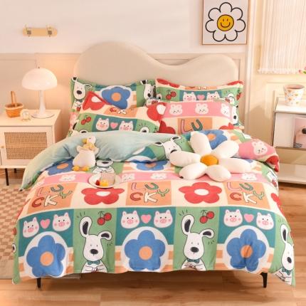 甜之梦家纺 2025新款印花牛奶绒单品四件套 萌宠跳跳