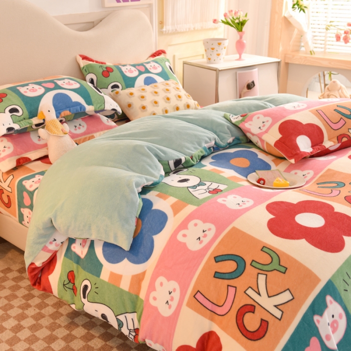 91家纺网 家纺一手货源 找家纺 甜之梦家纺 2025新款印花牛奶绒单品四件套 萌宠跳跳