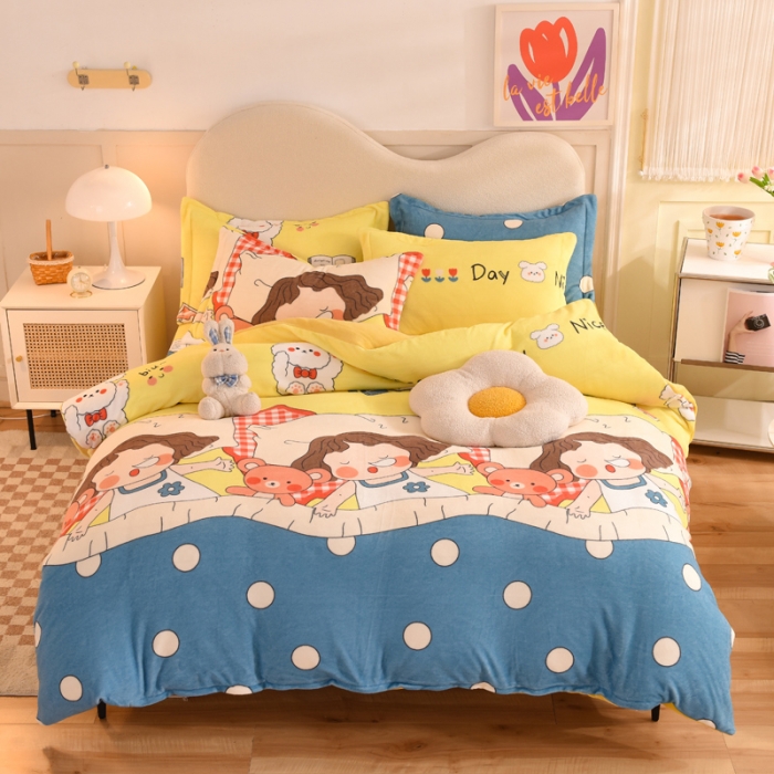 91家纺网 家纺一手货源 找家纺 甜之梦家纺 2025新款印花牛奶绒单品四件套 泡泡公主