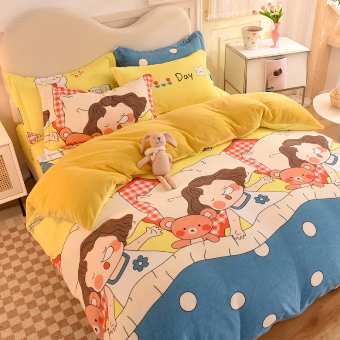 91家纺网 家纺一手货源 找家纺 甜之梦家纺 2025新款印花牛奶绒单品四件套 泡泡公主