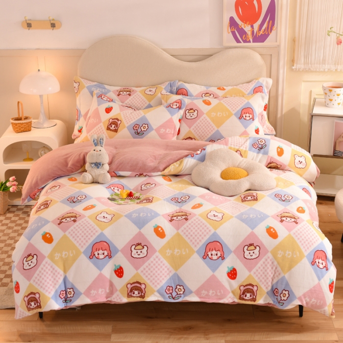 91家纺网 家纺一手货源 找家纺 甜之梦家纺 2025新款印花牛奶绒单品四件套 诗雨恋人