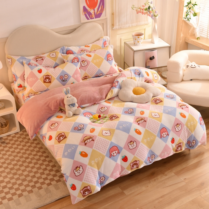 91家纺网 家纺一手货源 找家纺 甜之梦家纺 2025新款印花牛奶绒单品四件套 诗雨恋人