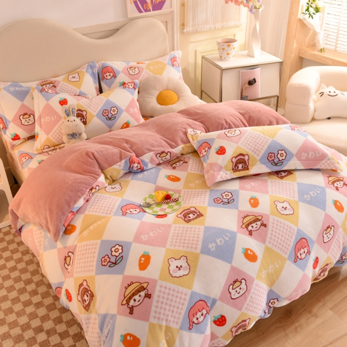 91家纺网 家纺一手货源 找家纺 甜之梦家纺 2025新款印花牛奶绒单品四件套 诗雨恋人