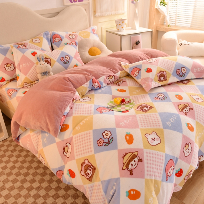 91家纺网 家纺一手货源 找家纺 甜之梦家纺 2025新款印花牛奶绒单品四件套 诗雨恋人