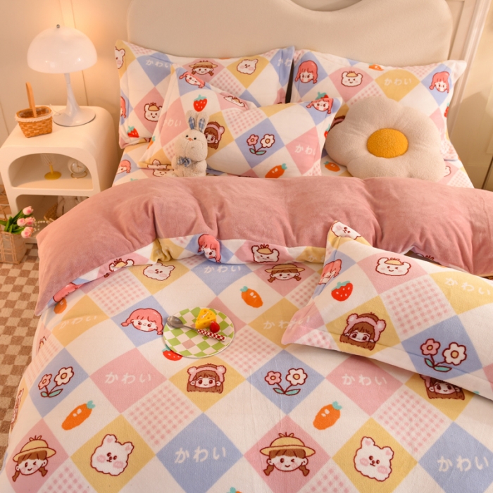 91家纺网 家纺一手货源 找家纺 甜之梦家纺 2025新款印花牛奶绒单品四件套 诗雨恋人