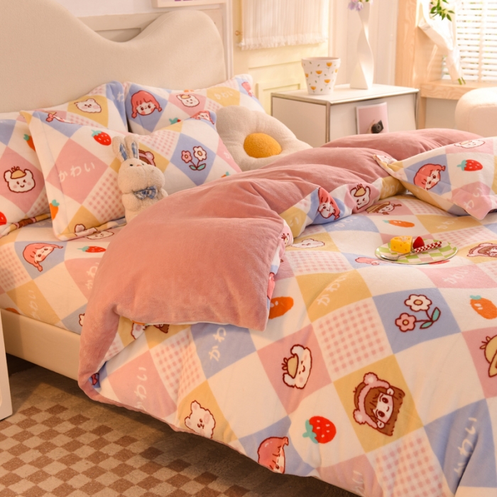 91家纺网 家纺一手货源 找家纺 甜之梦家纺 2025新款印花牛奶绒单品四件套 诗雨恋人