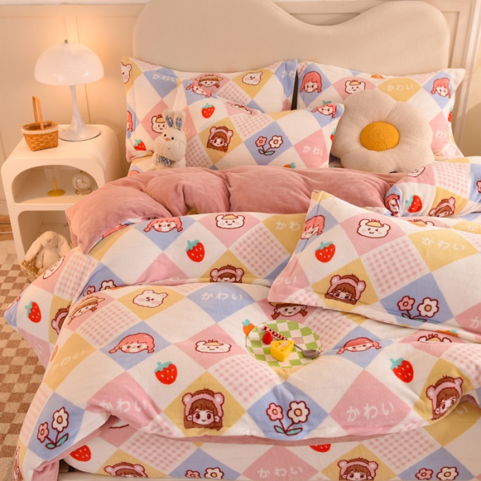 91家纺网 家纺一手货源 找家纺 甜之梦家纺 2025新款印花牛奶绒单品四件套 诗雨恋人