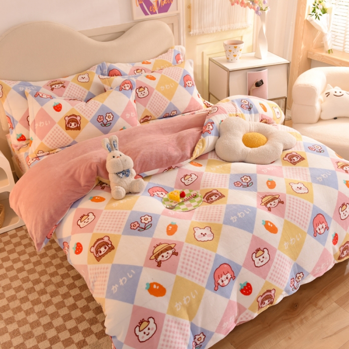 91家纺网 家纺一手货源 找家纺 甜之梦家纺 2025新款印花牛奶绒单品四件套 诗雨恋人