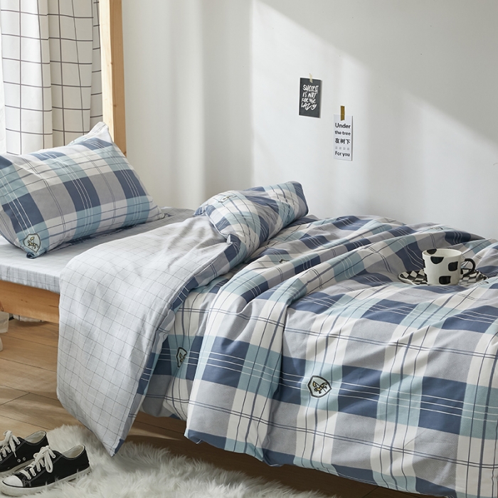 91家纺网 家纺一手货源 找家纺 怡家居 2023新款开学季全棉学生宿舍六件套 条格主义