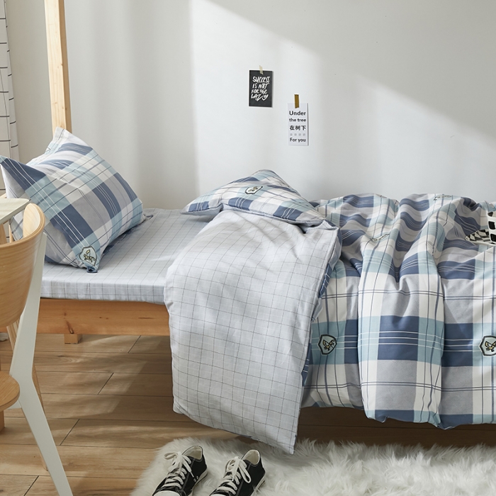 91家纺网 家纺一手货源 找家纺 怡家居 2023新款开学季全棉学生宿舍六件套 条格主义