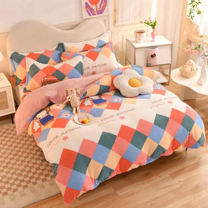 91家纺网 家纺一手货源 找家纺 甜之梦家纺 2025新款印花牛奶绒单品四件套 校园女孩