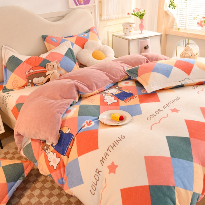 91家纺网 家纺一手货源 找家纺 甜之梦家纺 2025新款印花牛奶绒单品四件套 校园女孩