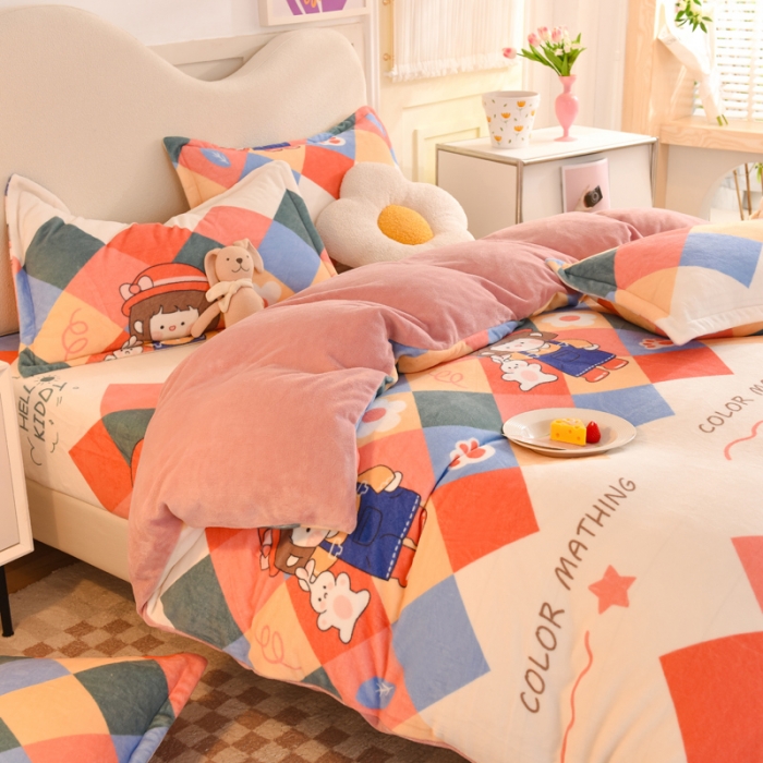 91家纺网 家纺一手货源 找家纺 甜之梦家纺 2025新款印花牛奶绒单品四件套 校园女孩