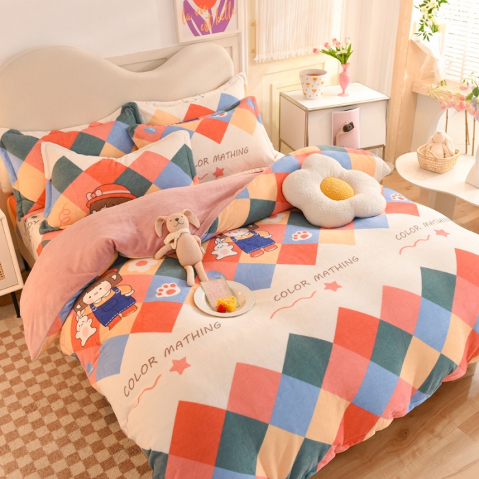 91家纺网 家纺一手货源 找家纺 甜之梦家纺 2025新款印花牛奶绒单品四件套 校园女孩