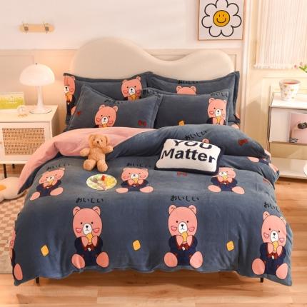 甜之梦家纺2025新款印花牛奶绒单品四件套 雪花熊