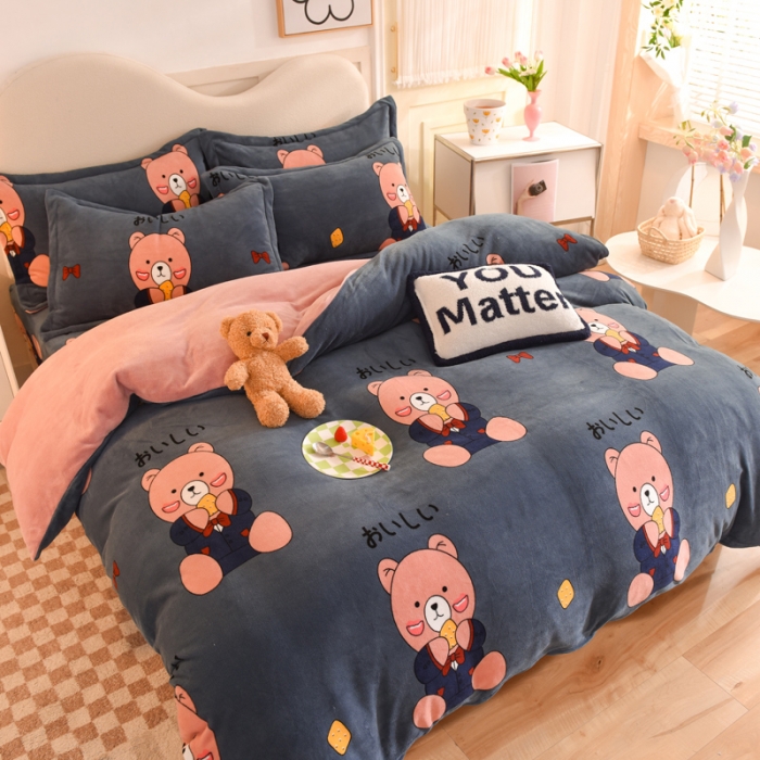 91家纺网 家纺一手货源 找家纺 甜之梦家纺 2025新款印花牛奶绒单品四件套 雪花熊