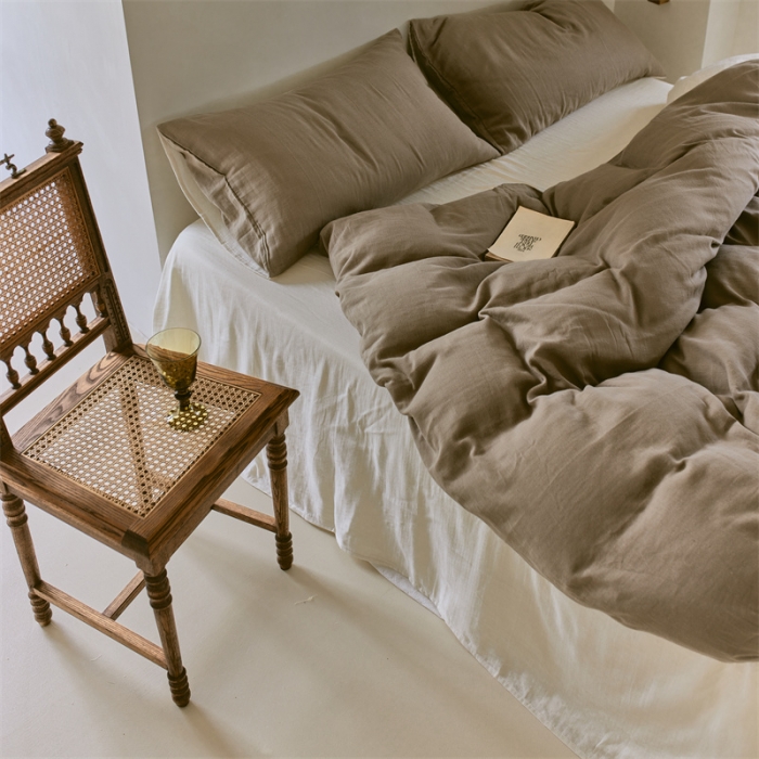 91家纺网 家纺一手货源 找家纺 （总）安莱生活 2022新款全棉双层纱纯色四件套--小清新风