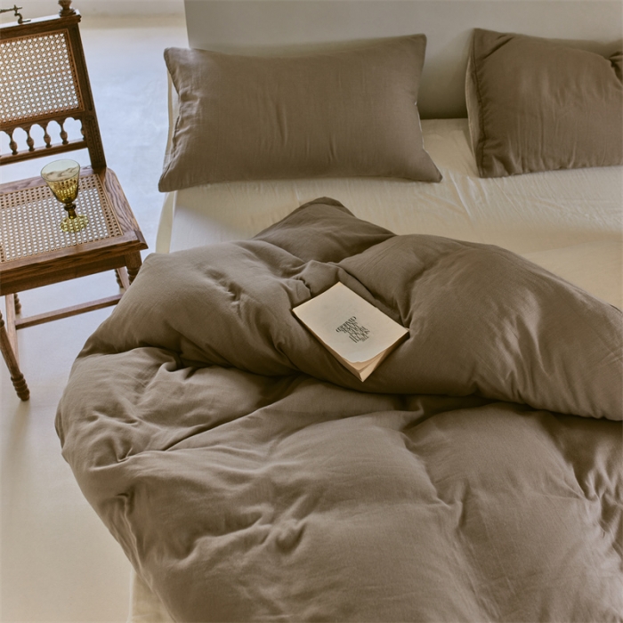 91家纺网 家纺一手货源 找家纺 （总）安莱生活 2022新款全棉双层纱纯色四件套--小清新风