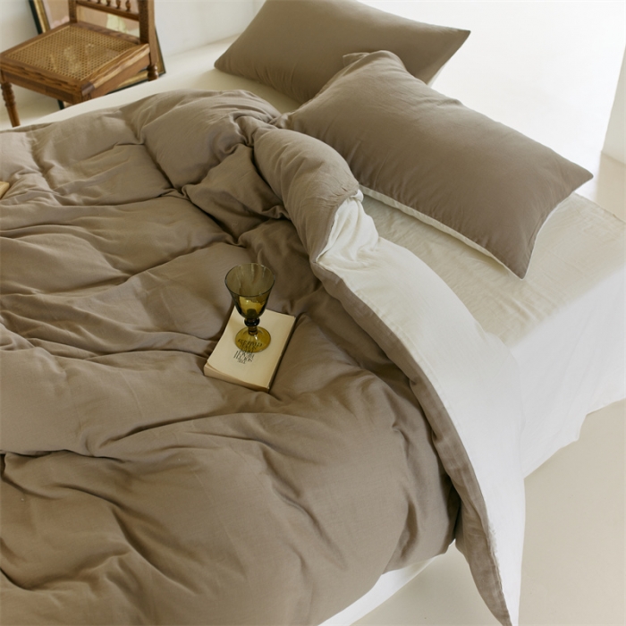 91家纺网 家纺一手货源 找家纺 （总）安莱生活 2022新款全棉双层纱纯色四件套--小清新风