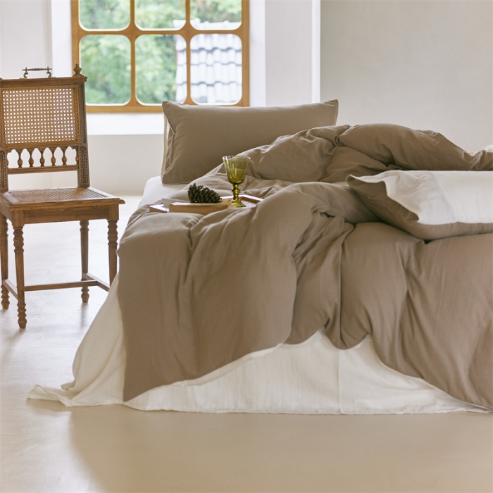 91家纺网 家纺一手货源 找家纺 （总）安莱生活 2022新款全棉双层纱纯色四件套--小清新风